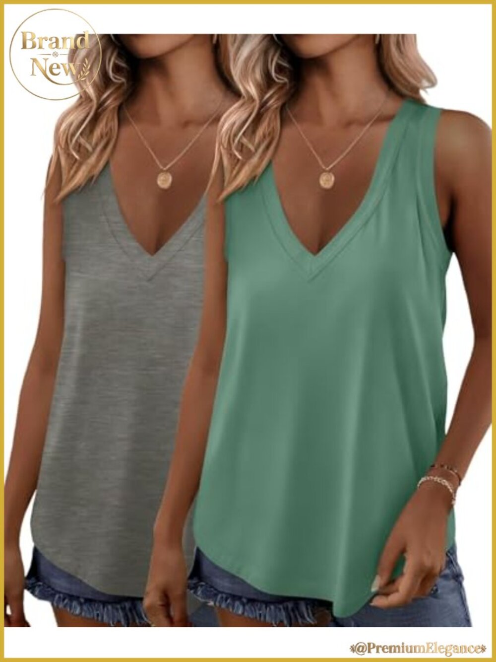 2 Pack Women's V Neck Sleeveless Tank Tops Flowy Loose Fit Cotton Blend